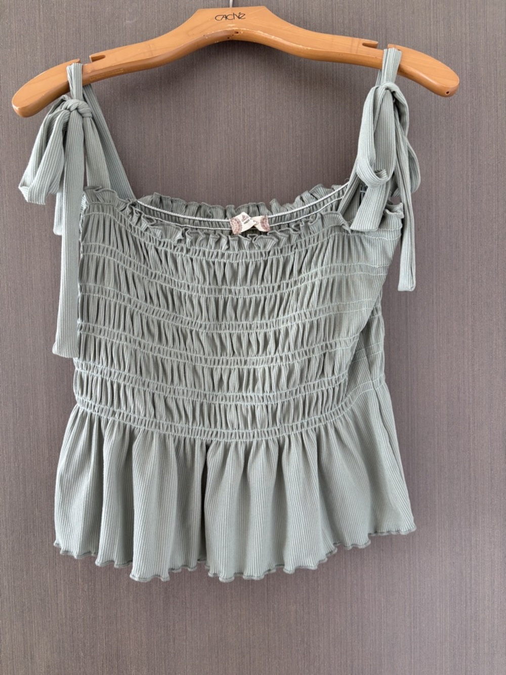 Altar'd State Smocked Tie Strap Top - Sage Green - Medium